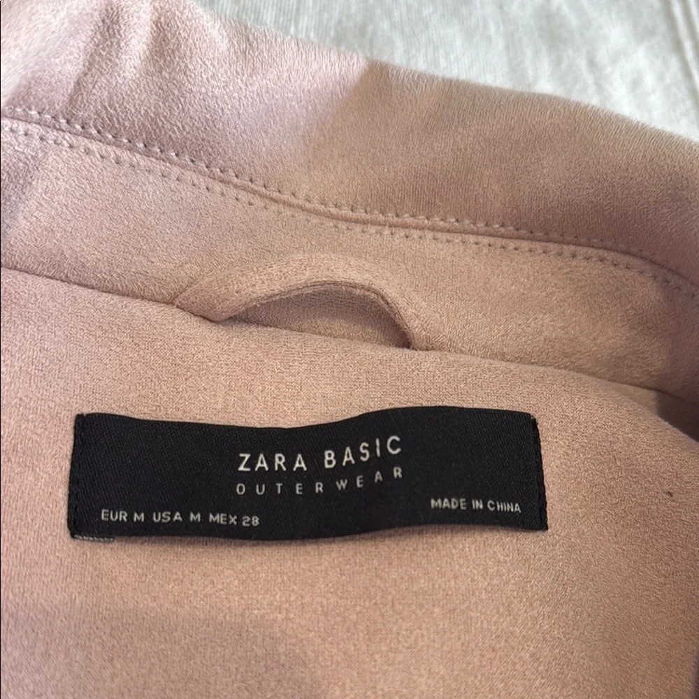 Zara Blush Pink Suede Cropped Moto Jacket Size Medium - Picture 3 of 8